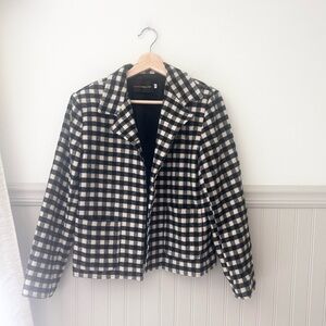 Vintage Wool Blend Black and White Checkered Lined Pocket Blazer